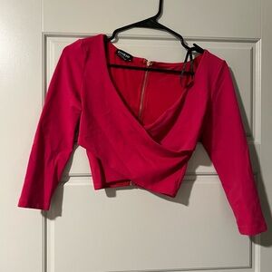 Bebe crop hot pink blouse size S